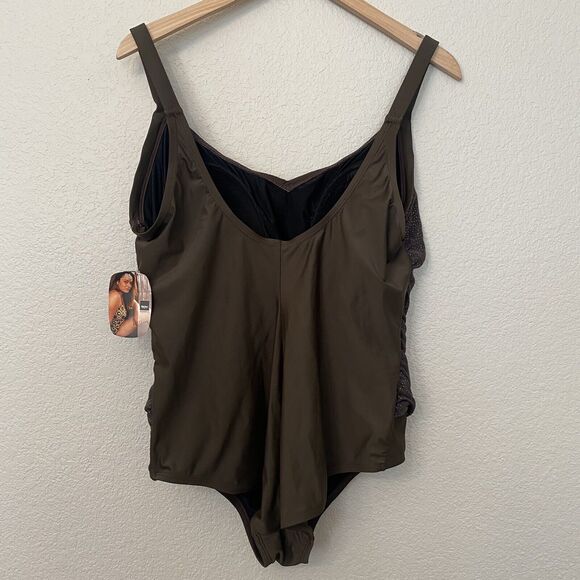 NWT Mossimo Brown Shiny Tummy Control Swimsuit Sz 24W - Picture 2 of 6